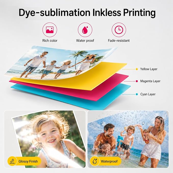 YOTON Photo Printer, Picture Printer with 54 Sheets (4"x6") & 1 Ink Ribbon, Support AR Video Printing, Wi-Fi Connection, Portable Photo Printer for iPhone/Android/Laptop (Yellow)