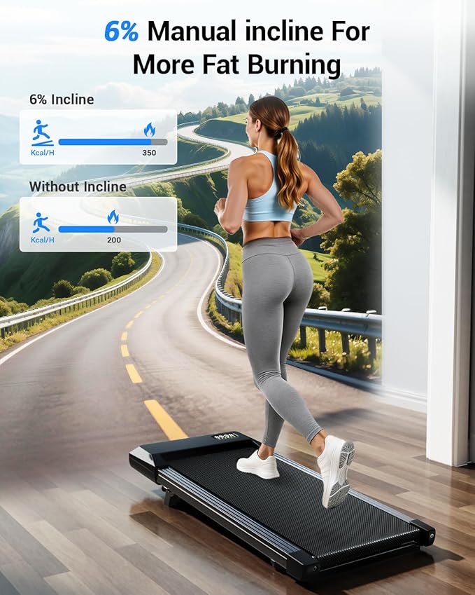 Superun Walking Pad with 6% Incline, Under Desk Treadmill for Home Office, 3 in 1 Portable Walking pad Treadmill with Remote Control, 2.5HP Quiet Mini Treadmills, 300 lbs Capacity