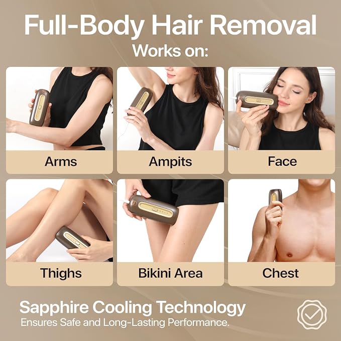 Painless Sapphire Ice Cooling IPL Laser Hair Removal Device | 16J Laser Hair Removal for Women & Men with Infrared Light | Effective At Home Hair Removal System