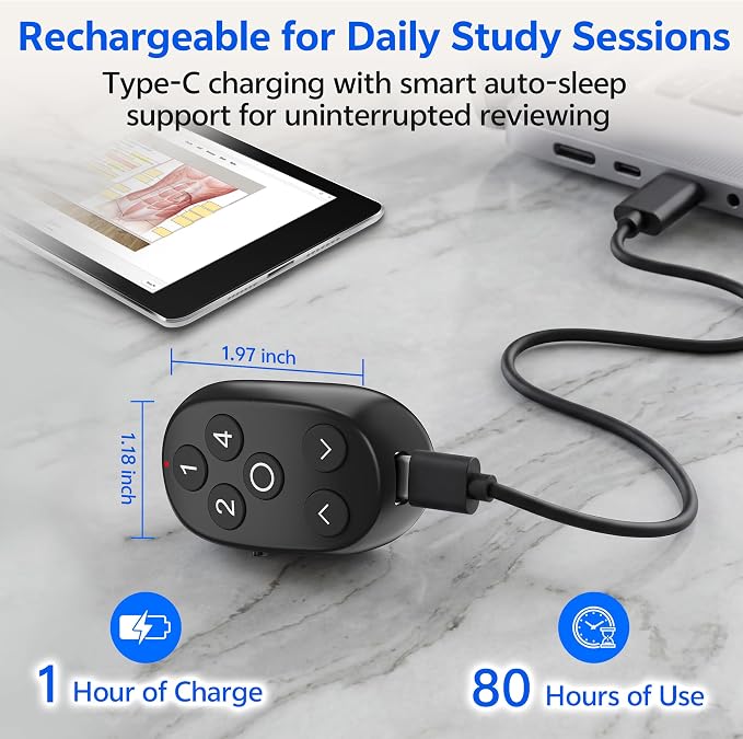 Anki Remote Clicker Ring, Zero-Setup Hands-Free Study Deck Controller with Up & Down Navigation Buttons, Rechargeable Wireless Flashcard Remote for iPhone, iPad, Mac, Android & Windows
