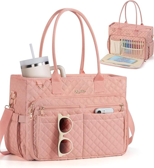 Bagstellar Teacher Bags for Women, 15.6 inch Laptop Work Tote Bag Quilted Nurse Bible Computer Shoulder Bag for School Travel | Dream Tote Work Bag, with 40oz Cup Holder, Insulated Pocket, Zipper & Strap, Office Briefcase, Ideal Gift for Women