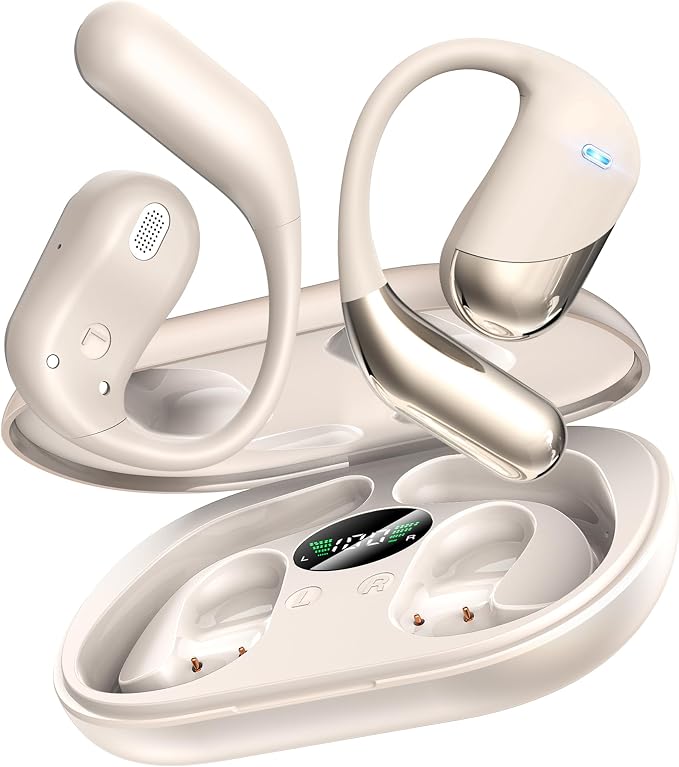 Paekole Ultra Open Ear Headphones, Over Ear Bone Conduction Earbuds with Study Work,Bluetooth Headphones 6.1 with Digital Display,60H Playtime,IP55 Waterproof, Comfort for Cycling,Running,Workout