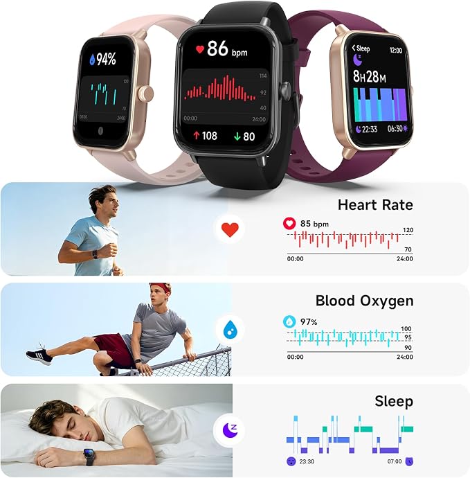 Smart Watch for Men,1.85 inch AMOLED Touchscreen for Android & iPhone Alexa Built-in Bluetooth Calls,Fitness Watch 110+ Sport Modes Heart Rate/Sp02/Sleep/Calories Monitor IP68 Waterproof(Black, 1.85)