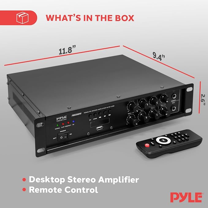 Pyle Bluetooth PA Mixing Amplifier - 500W Home Audio Rack Mount Stereo Power Amplifier, Digital LED Display, USB/AUX/Mic, Optical/Coaxial, AC-3, 70V/100V Output - PMX3500PH