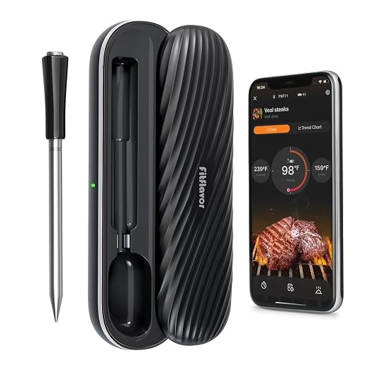 500ft Bluetooth Wireless Meat Thermometer for Smoker, Fitflavor Digital Grill Meat Thermometer Wireless for Grilling BBQ Cooking Oven Rotisserie, Rechargeable Battery, IP67 Waterproof