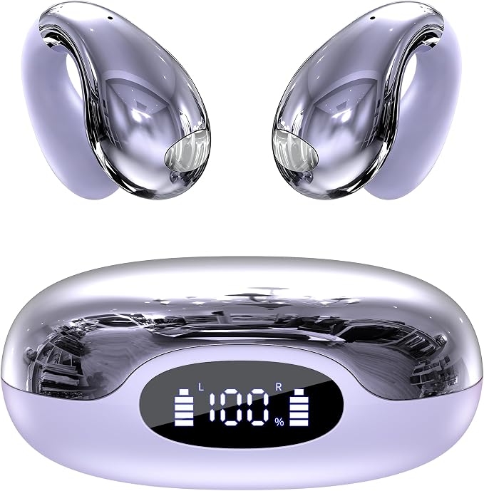 Upgraded Clip-on Ear Earbuds, Bluetooth 6.1 Wireless Open Ear Headphones, Comfortable Fit with Crystal Clear Sound, 50-Hour Battery Life, Open-Ear Wireless Headphones for Gym & Outdoor Sports,Purple