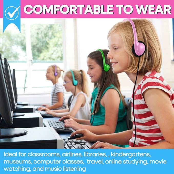 Bulk Class Set Headphones 30 Pack for Classroom Students Kids，Adjustable School Earphones On Ear with 3.5mm Jack for Teachers Children Toddler Boys Girls Teens Adult(GS857, Mixed)