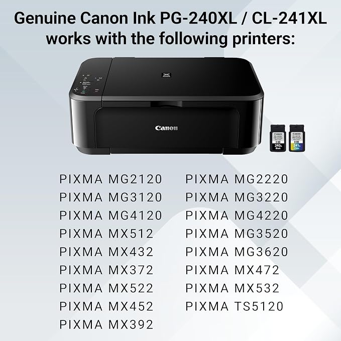 Canon Genuine Ink PG-240 XL / CL-241 XL Value Pack (2 Cartridges), Compatible with MG2120/3120/4120/2220/3220/4220/3520/3620, MX372/392/432/452/472/512/522/532, TS5120