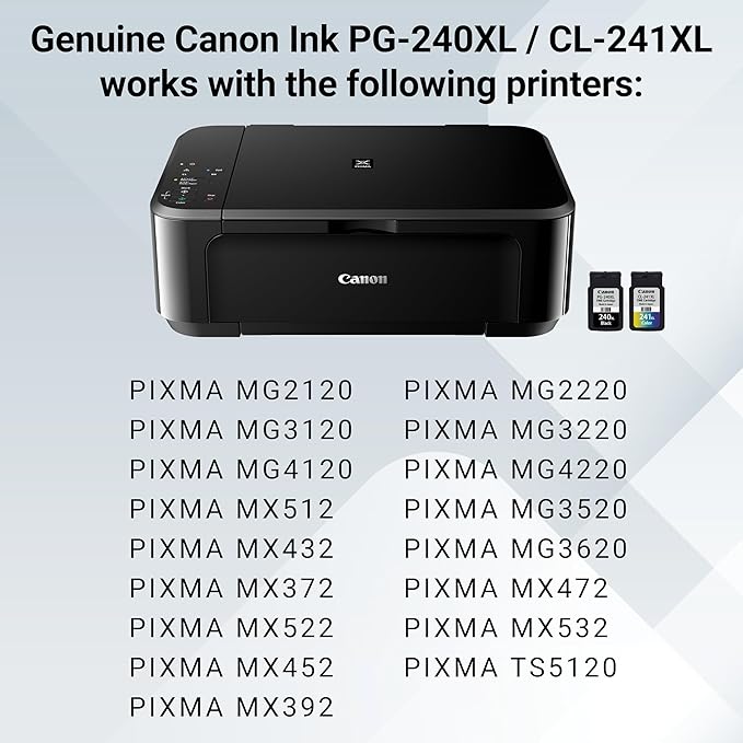 Canon Genuine Ink PG-240 XL/CL-241 XL Value Pack (2 Cartridges),Compatible with MG2120/3120/4120/2220/3220/4220/3520/3620,MX372/392/432/452/472/512/522/532,TS5120,(Pack of 12)