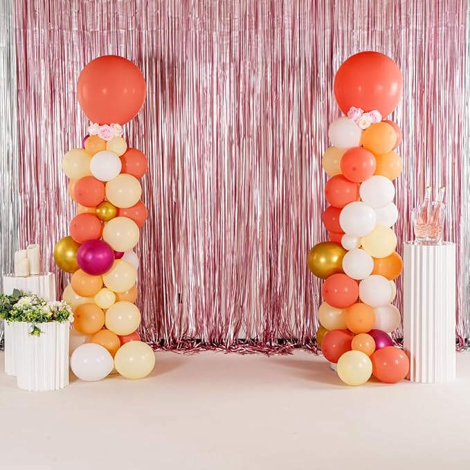 Restaurantware-Balloonify Balloon Garland Set, 1 Party Decoration Kit - 89 Balloons, With Chain, Coral, Pink, & Yellow Latex Balloon Arch Kit, With Glue Dots, Ribbon & Flowers
