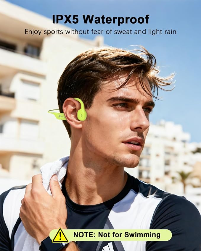 SANOTO Bone Conduction Headphones Wireless Open Ear Headphones, Lightweight Bone Conduction Earbuds IPX5 Waterproof Sport Bluetooth Earphones for Running Cycling Workout (Green)