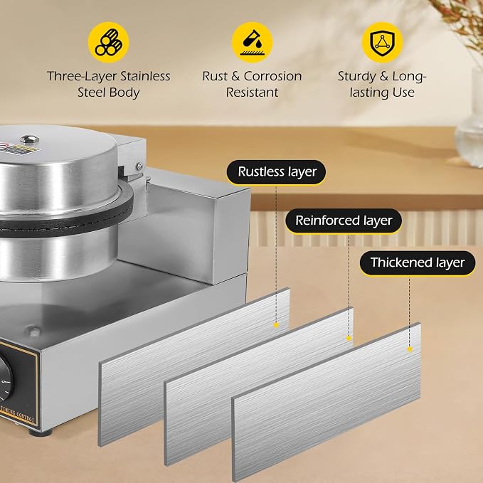 Dyna-Living Commercial Ice Cream Cone Machine Waffle Cone Maker 110V Electric Stainless Steel Egg Roll Mold Nonstick Waffle Cone and Bowl Maker for Home Restaurant Use 1200W
