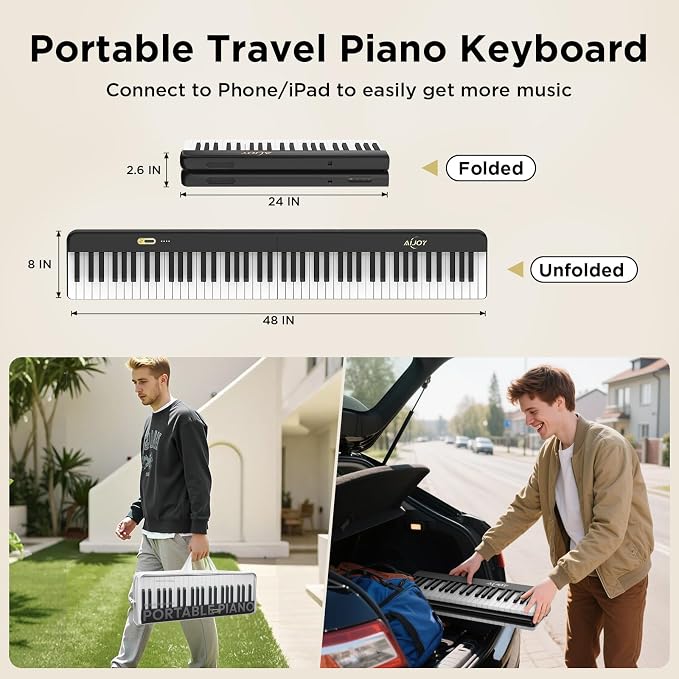 AiJoy 88 Keys Piano Keyboard with Magnetic Connection, ASP-10M Detachable Electric Piano for Beginners, Portable Digital Piano for Travel with Sensitive Keys, MIDI Support, Carry Bag
