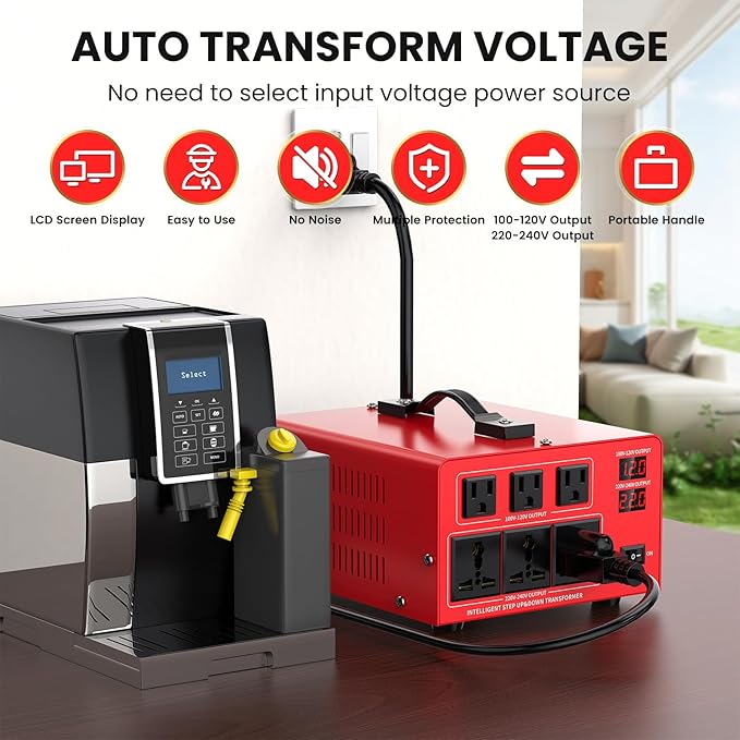 4000W Voltage Transformer Power Converter(110V to 220V, 220V to 110V) Step Up/Down Converter 110/120 Volt - 220/240 Volt w/US Power Cord, LCD Display, 3 US Outlets, 3 Universal Outlet