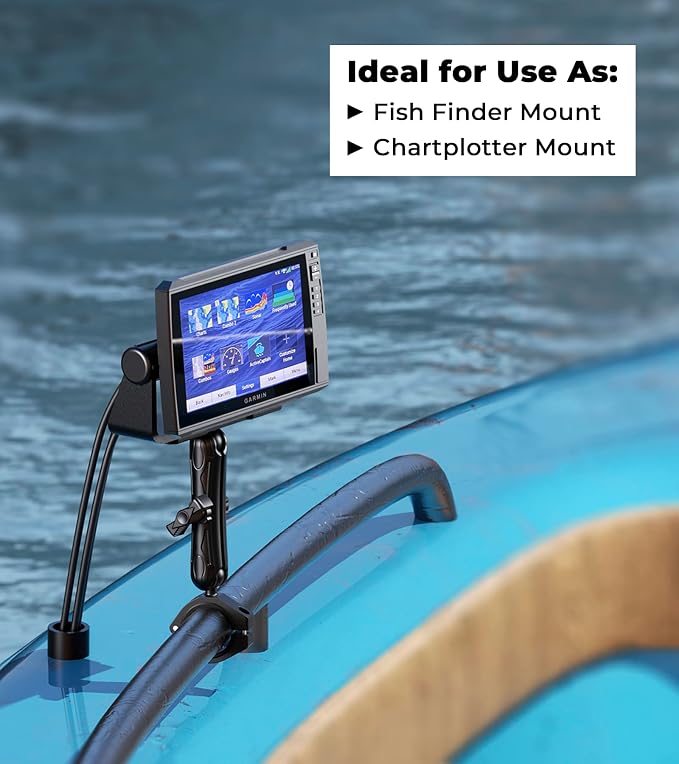 VAZESWIN Aluminum Alloy 1" Ball Fish Finder Mount, 5.9" Long Arm Marine Electronic Mount with Bar Clamp Base, Fit 1.5" 1.65" 1.75" 1.85" 2" Round Rail, for Garmin, Lowrance, Humminbird, Raymarine