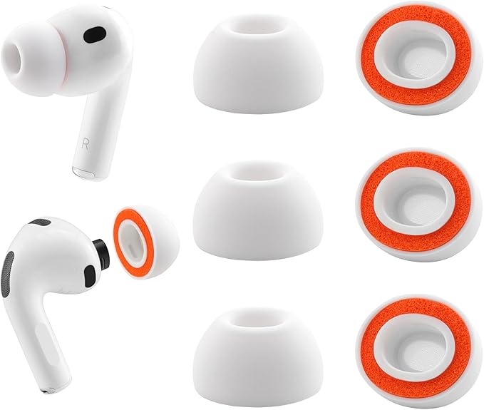 Replacement Memory Foam Ear Tips for AirPods Pro 3 Silicone Shield, Ultimate Comfort, 3 Pairs (White, Medium)