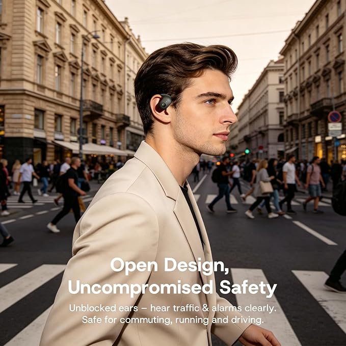 Over Open Ear Earbuds Wireless Bluetooth Open Ear Headphones Air Conduction Earbuds that Don't Go in Your Ear with Awareness of Surroundings with Over-Ear Hooks