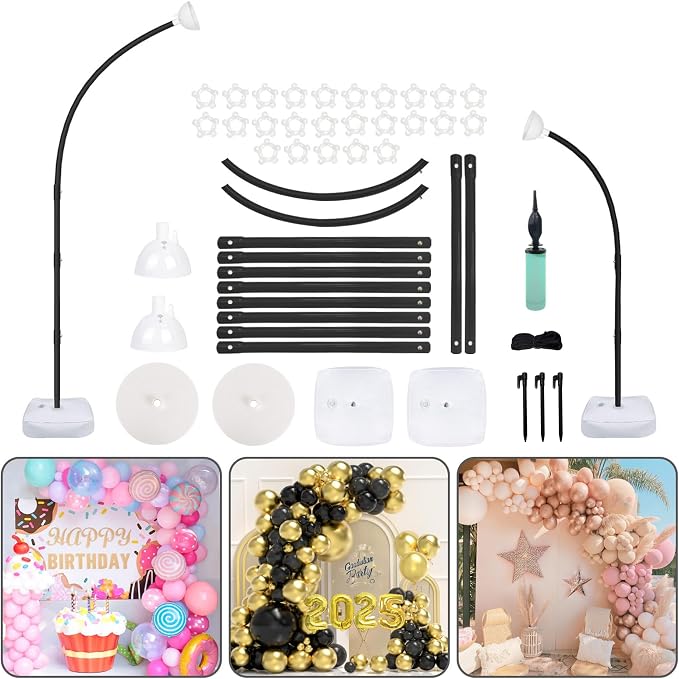 AerWo [Upgraded] Balloon Arch Kit Stand, 8.2ft+6ft Half Arch Balloon Stand with Base, Free Bending Top Balloon Arch Frame Curve for Floor, Perfect Birthday Wedding Christmas Decorations