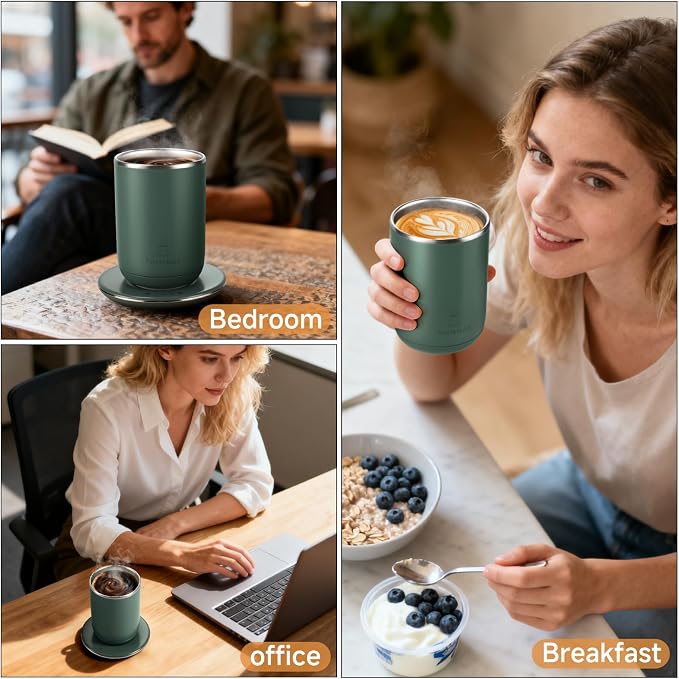 Yeswhat Self Heating and Stirring Coffee Mug,10 oz Temperature Control Mug | Electric Coffee Cup for Desk Auto Shut Off Warming Mug Gifts for Coffee Lovers