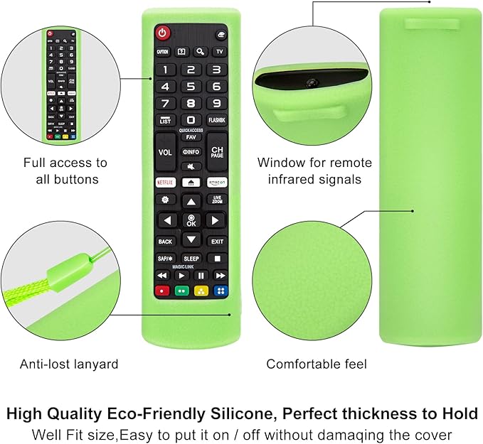 Silicone Protective Case for LG-TV-Remote Glow in The Dark, Remote Cover for LG Smart TV AKB75095307 AKB75375604 AKB74915305(Luminous Green + Blue)【2 Pack】