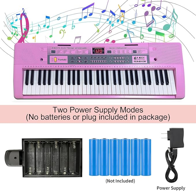 61 Key Electronic Keyboard Piano with Lighted Up Keys, Musical Mini Keyboard Piano with keyboard stand, Digital Portable Synthesizer Keyboards for Beginners Kids Adults (pink)