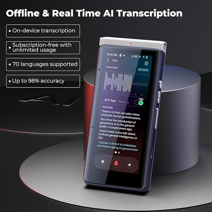 Innioasis PR1 AI Voice Recorder, Transcription & Translation with AI, 3.99 inch 64GB Smart Summarize, Offline AI Processing Note Taker for Meeting & Lectures, Translation for Business Travel, Silver