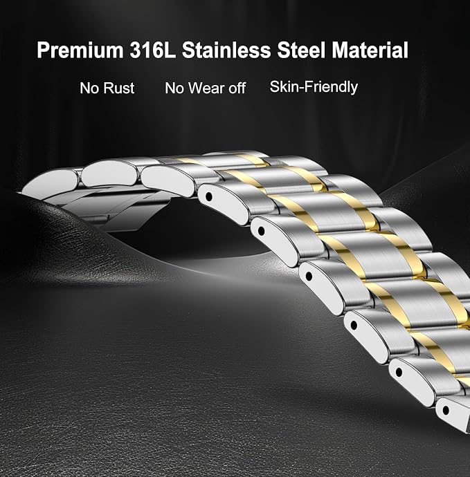 SUPLINK Bands Compatible with Samsung Galaxy Watch 7 6 5 4 Band 40mm 44mm,Galaxy Watch 5 Pro 45mm/6 4 Classic 42mm 46mm 43mm 47mm/Active 2, 20mm Stainless Steel Strap for Women, Silver Gold