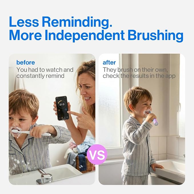 usmile Q30 Kids Sonic Electric Toothbrush, Voice-Guided Full-Mouth Coaching, Missed Spot Alerts & Smart App Reports, Extra-Soft Brush Heads, USB-C Rechargeable, IPX8 Waterproof (Ages 3–12, Purple)