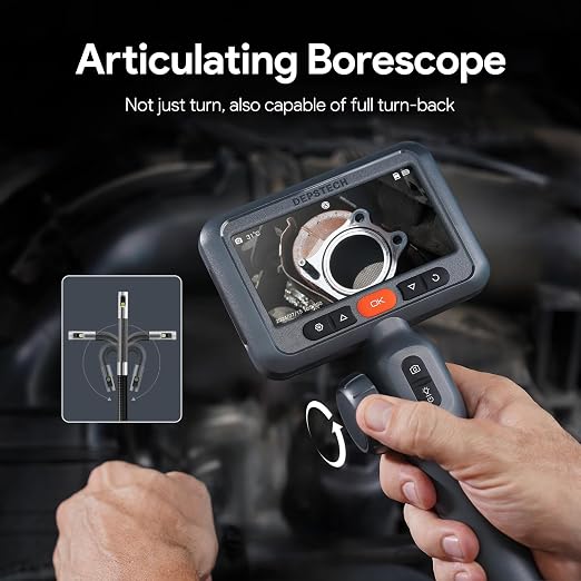 DEPSTECH 10FT Articulating Endoscope Camera with Light: Dual Lens Two-Way Articulated Industrial Borescope with 4.5" Screen and Snake Cable, Inspection Camera Automotive Tool for Wall, Pipe, Mechanic