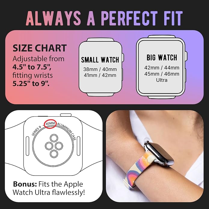 Braxley Bands for Apple Watches - Stretchy and Washable - Adjustable with Apple Watch Bands for Women & Men - Compatible with Apple Watch Series SE Ultra 9 8 7 6 5 4 3 2 1