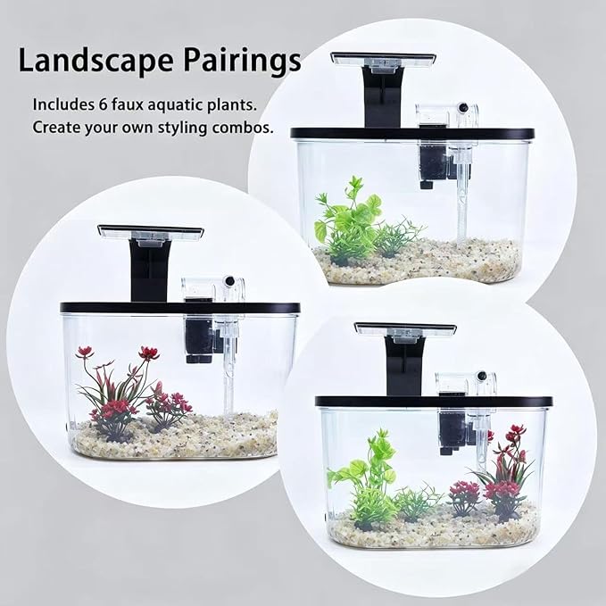 Aquarium Starter Kit Complete Small Fish Tank with LED Light & Quiet Filter, 1.7 Gallon Fishtanks for Betta, Mini Desktop Acrylic Tank, Ideal for Shrimp Guppy Jellyfish Goldfish, Office, Home, or Gift