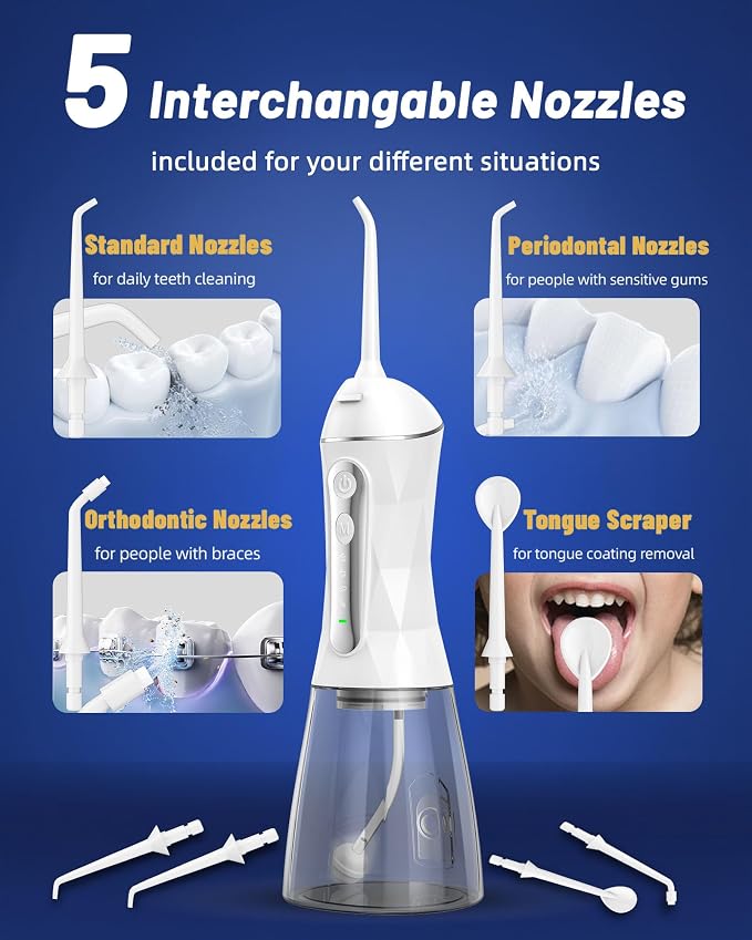 Water Flosser and Electric Toothbrush Combo,2-1 Oral Clean Kit, 5-Speed Sonic Electric Toothbrush & 4-Speed Portable Water Flosser to Clean Teeth and Protect Gum Health, IPX7 (White-Set)