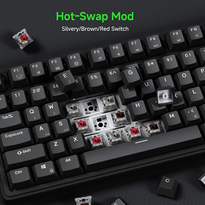 RK ROYAL KLUDGE R75 Wired Mechanical Gaming Keyboard, 75% Hot-Swap Mechanical Keyboard Volume Knob, Soft Pre-lubed Tactile Brown Switch