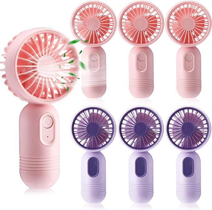 Rossesay 6 Pcs Mini Portable Fan Bulk Cute Handheld Lightweight Small Little Personal Hand Eyelash Fan 3 Speeds USB Rechargeable for Women Men Indoor Outdoor Makeup Travel (Pink and Purple)