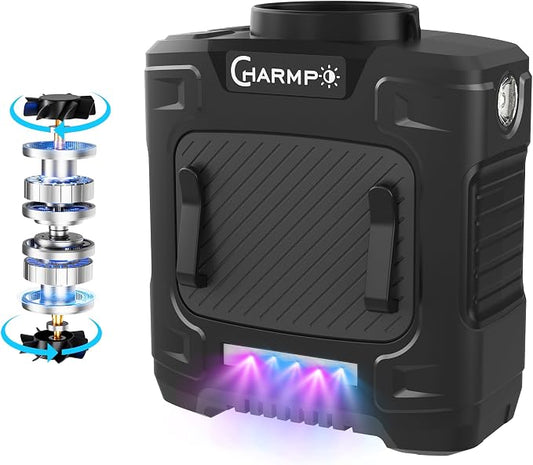 Waist Fan, Dual Motor Belt Fan, 12000mAh Rechargeable Cooler, 75ft/s Airflow, 17000RPM 5-Speed, Up to 24H Runtime, LED SOS & Red-Blue Warning Light for Jobsite, Farming, Camping