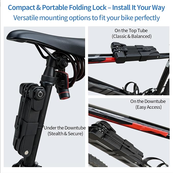 Bike Chain Lock, Combination Folding Bike Lock for Key-Free Convenience, Heavy Duty Bicycle Lock with Adjustable Secure Links for E-Bike, Scooter and Electric Scooter, Easy to Carry & Use