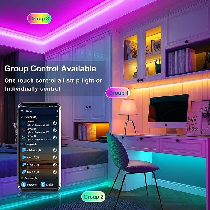MIHEAL WiFi Wireless Smart Phone Controlled Led Strip Light Kit with DC12V UL Listed Power Supply Waterproof SMD 5050 32.8Ft(10M) 300leds RGB Music LED Light Strip Compatible with Android, iOS Alexa