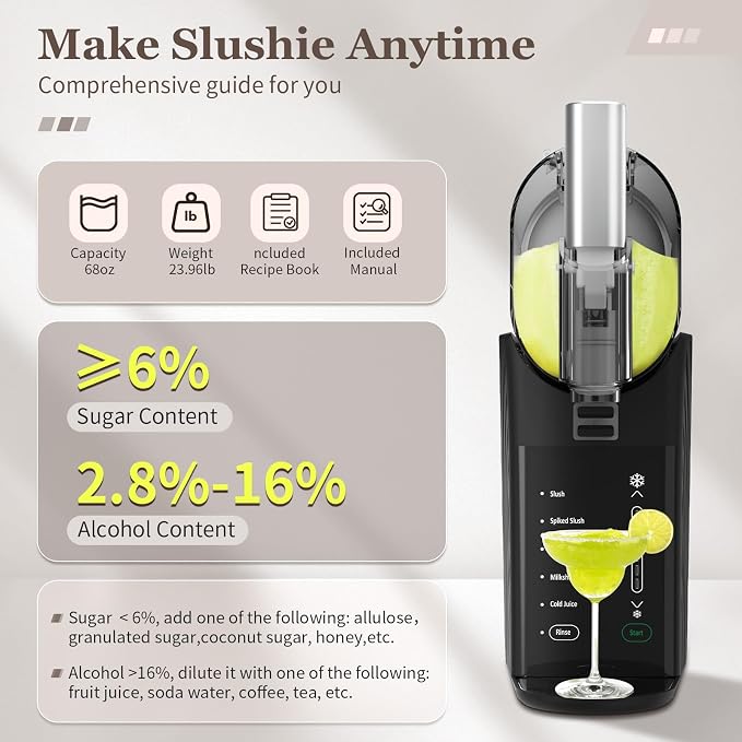 Slushy Machine for Home,6 Presets & Texture Control,Self Clean,No Ice Needed Frozen Drink Maker,Fast Freezing Margarita Machine,88oz Slushie Machine for Frappé,Milkshake, Smoothie,Frozen Cocktails