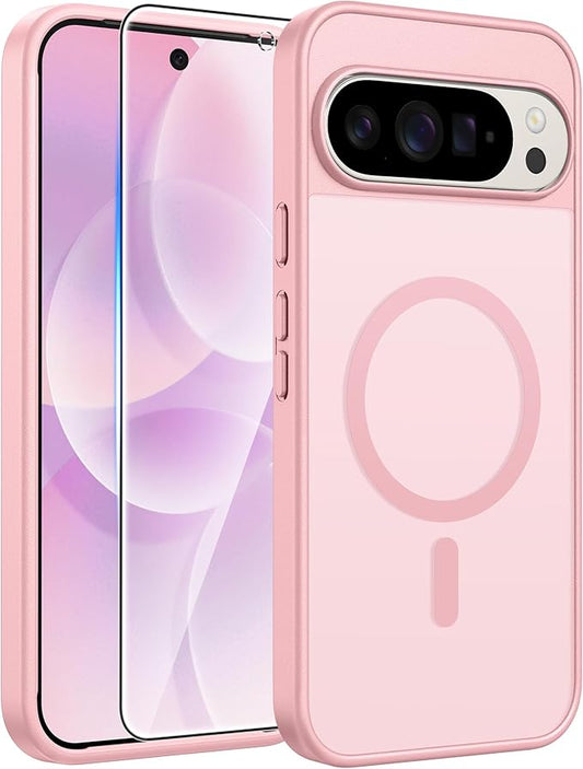 FNTCASE for Google Pixel 10 Pro Case: for Pixel 10 Case [Fit for Magsafe] Translucent Matte Cases with [Screen Protector] Military Grade Shockproof Protective Magnetic Phone Cover (6.3inch - Pink)