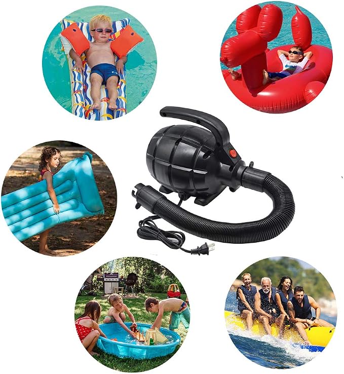 Electric Air Pump for Inflatables, AC (110V), 600W, 20L/min, Black, 4 Detachable Nozzles, Inflator/Deflator, Queen/King Size Air Mattress, Pool Toys, Boat, Raft