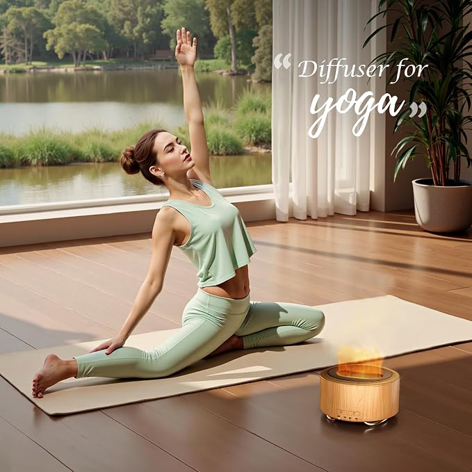Essential Oil Diffuser for Home: 500ML Aroma Diffuser with Fireplace Flame Light & 9 Colors LED - Quiet <25dB Cool Mist Humidifier for Bedroom Office Yoga Room