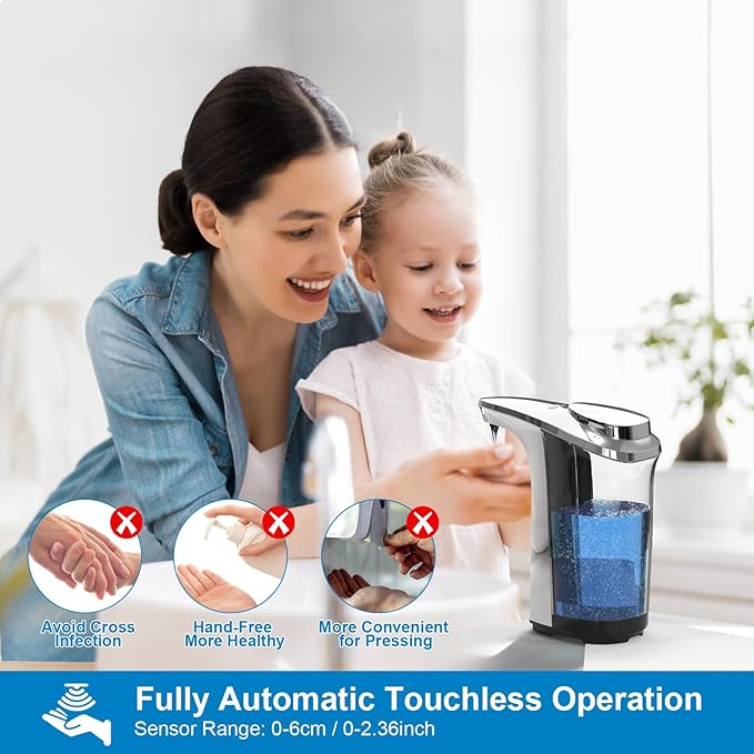 Automatic Soap Dispenser, Touchless Dish Soap Dispenser 17oz/500ml with Infrared Sensor, 5 Adjustable Soap Levels, Liquid Hand Soap Dispenser for Bathroom Kitchen (Silver 4 Pack)