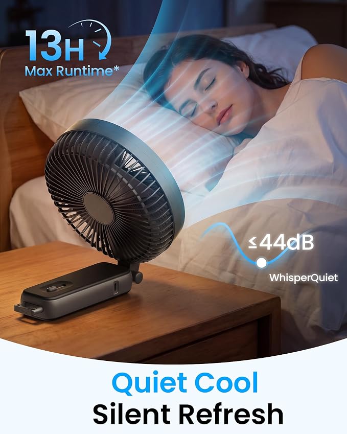 6-Inch Large Handheld Fan, 6000mAh Portable Rechargeable Fan with LED Battery Display & 10H Runtime, 180° Foldable Quiet USB-C Fan, 5 Speeds Brushless Motor for Travel Office Outdoor Makeup