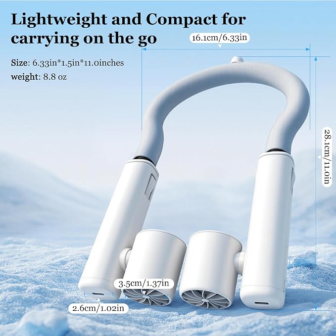 Portable Neck Fan with Ice Ring - Rechargeable Personal Hands-Free Wearable Fan with 3 Adjustable Speed | Cooling Quiet Fan for Home Office Travel Camping Outdoor, Birthday Gifts for Men Women Mom Dad