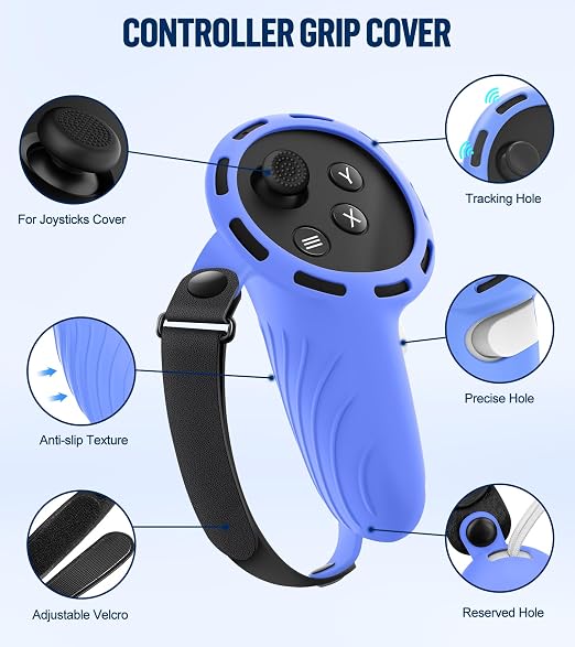 Silicone Cover Set Compatible with Meta/Oculus Quest 3 Accessories, Controller Grips, VR Shell Cover, Facial Interface Cover, Protective Lens Cover, Tempered Glass Lens Caps, Not Fit Quest 3S