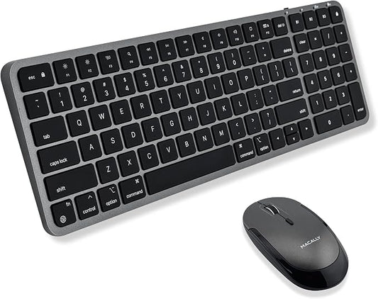 Macally Bluetooth Mac Keyboard and Mouse (Compact, Multi Device, Rechargeable) - Wireless Apple Keyboard and Mouse Combo - for Mac mini/Studio, MacBook Pro/Air, iMac, iPad, iPhone - Space Black