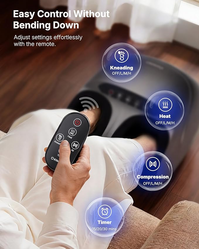 KNQZE Shiatsu Foot Massager with Heat, Compression, Deep Kneading Foot Massage for Plantar Fasciitis Relief, Remote Control, Multi Massage Modes, Auto Shut-Off Timer, FSA Eligible, Gray