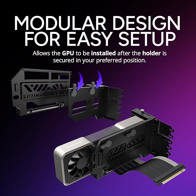 Cooler Master Vertical GPU Card Holder Kit V3, PCIe 4.0 5.0 Motherboards GPUs RTX 5090 RX 9070 XT, ABS Casing, 165mm Length, Modula Adjustable for E-ATX ATX Micro ATX Case
