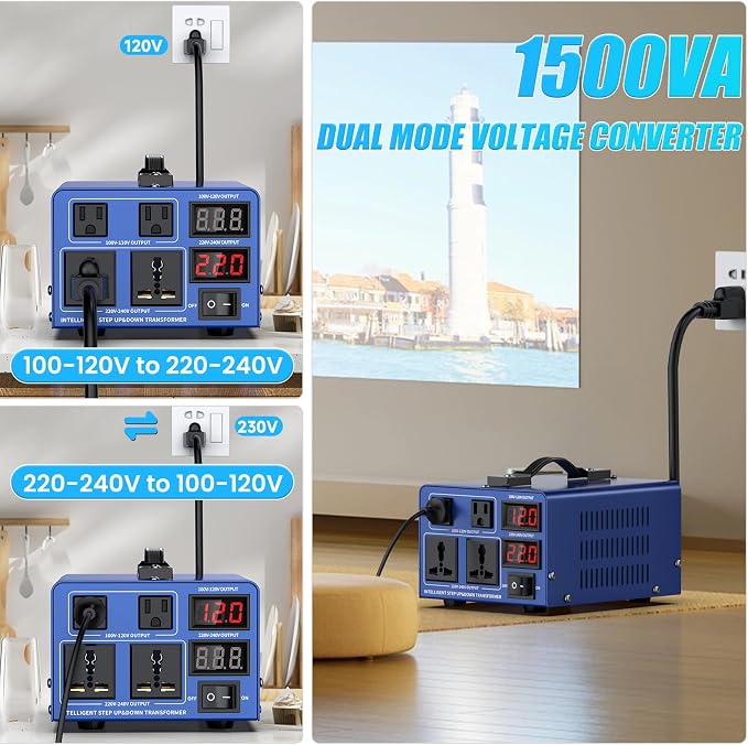 3000 watt Voltage Conversion Transformer Heavy-Duty Step-up/Step-Down AC 110V/120V/220V/240V Power Conversion, with resettable Circuit Breaker Protection, with US Power Cord, LCD Display