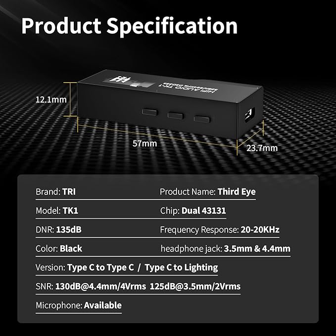 YINYOO TRI TK1 USB C DAC Headphone Amp Mini Amplifier, USB C to 3.5mm 4.4mm Amp with Dual CS43131 Decoder, Headphone Splitter Portable IEM DAC for KZ ZS10 PRO in Ear Monitor (Type-C Jack